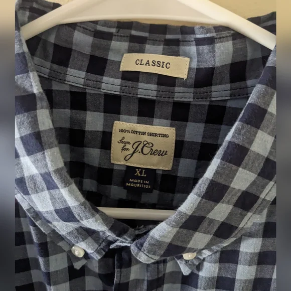 J Crew Men's Classic Fit Navy Gingham Shirt ~ XL - Picture 3 of 4